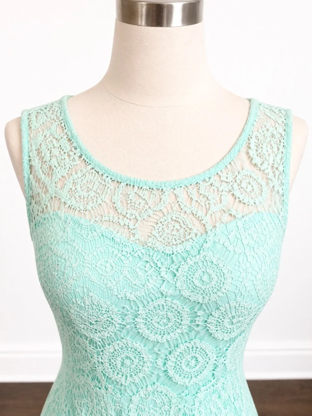 BeBop Mint Lace Fit Flare Dress NWT Size M Pool Blue Sleeveless - Picture 3 of 9